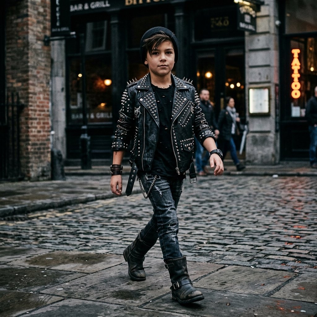 TLAENSON Boys Studded Leather Motorcycle Jacket